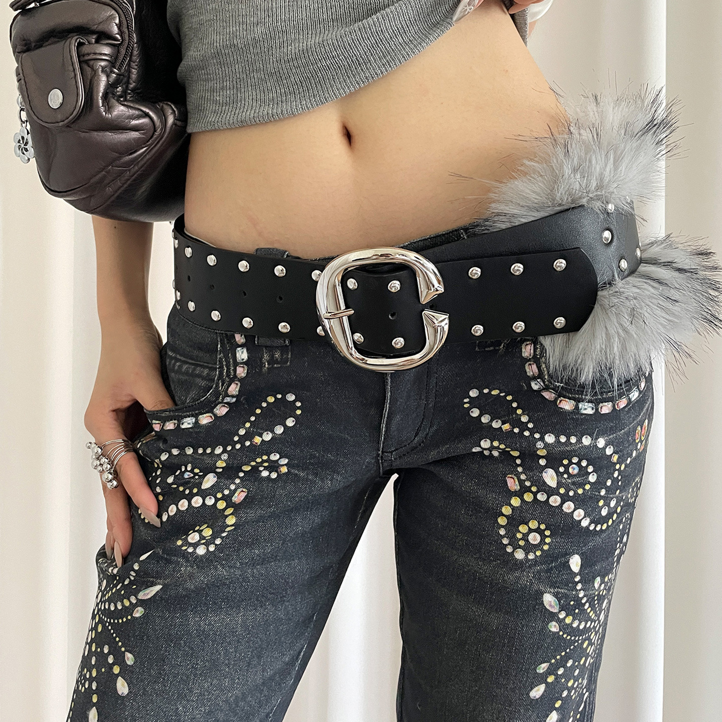 Retro Niche Punk-style Fur Patchwork Belt For Women photo 3