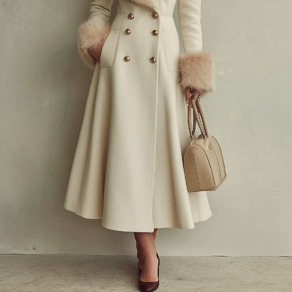 Stylish And Elegant Double-breasted Long Patchwork Trench Coat photo 5