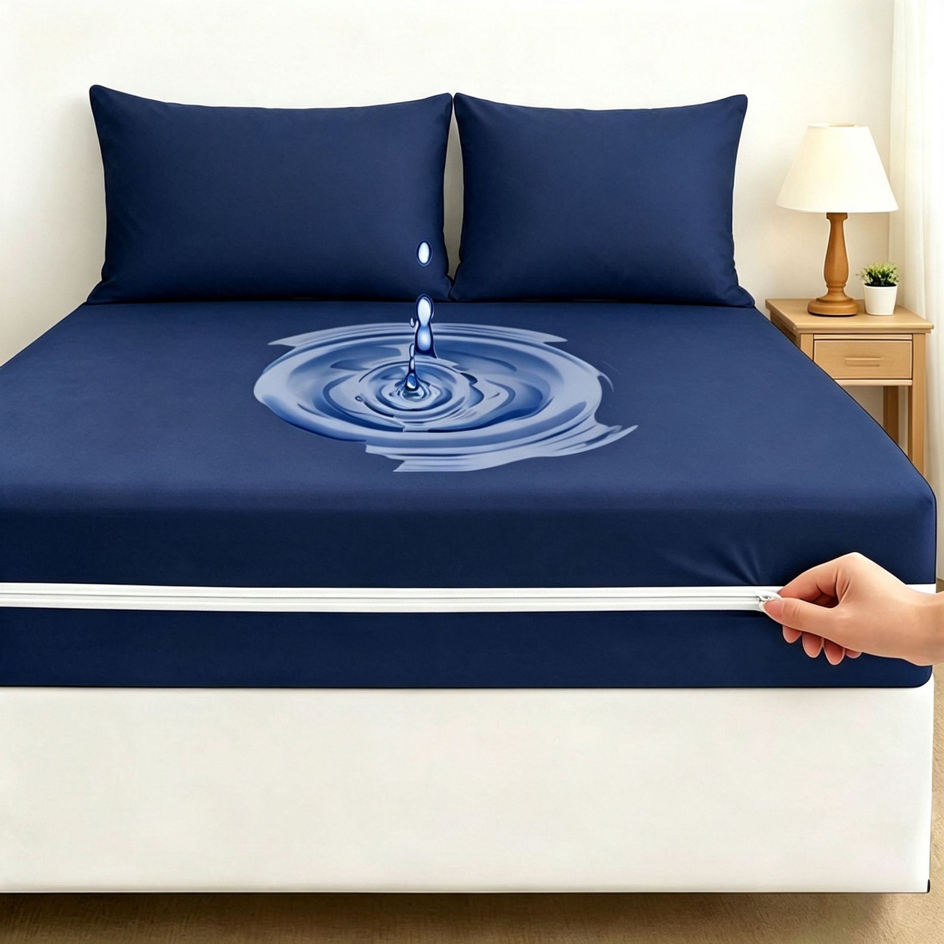Six-sided Fully Enclosed Zippered Waterproof And Leak-proof Fitted Bed Sheet photo 5