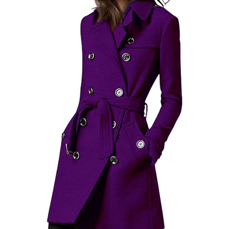 Womens Long Woolen Belted Double-breasted Coat With A Fitted Waist photo 5
