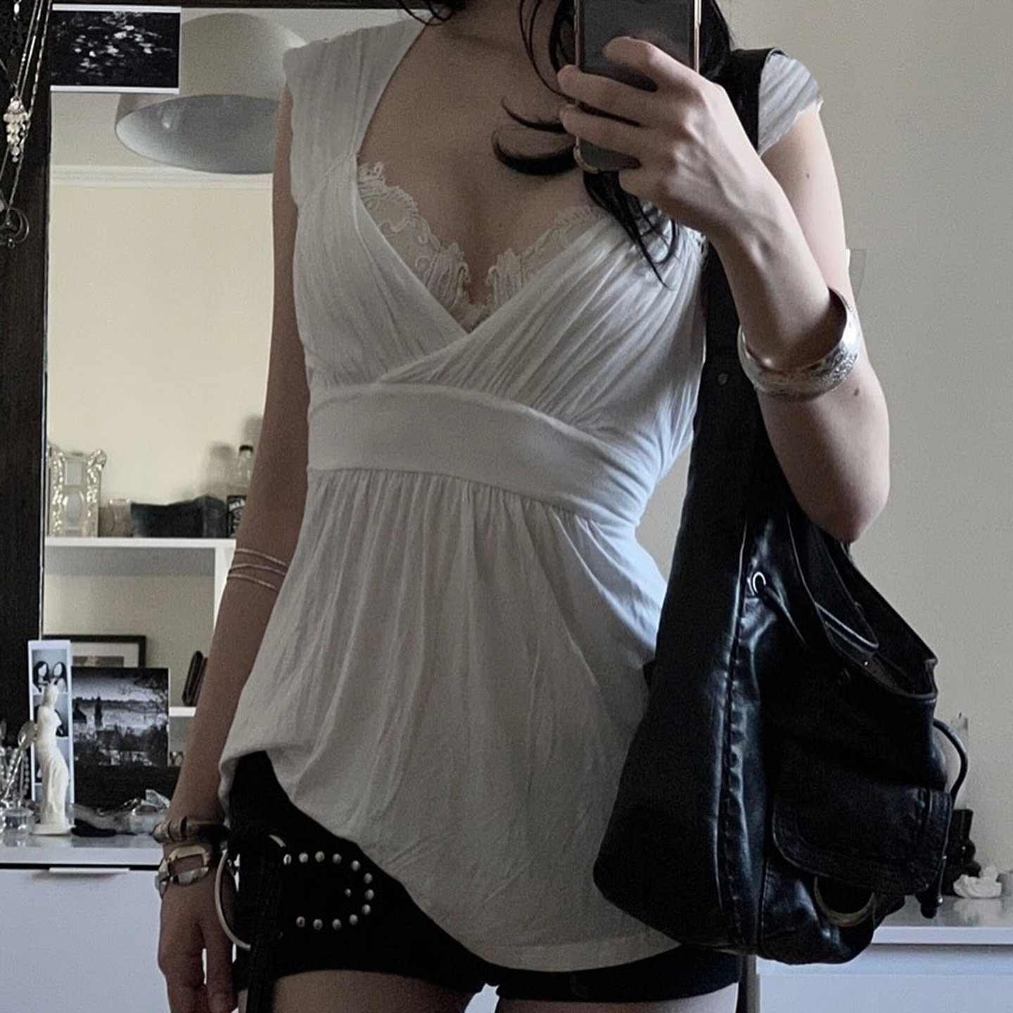 Women's White Lace-mesh Knitted Top photo 2