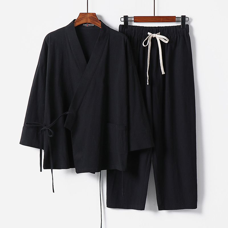 Mens Linen Set, Summer Chinese-Style Plus-Size Cropped-Sleeve T-Shirt photo 4