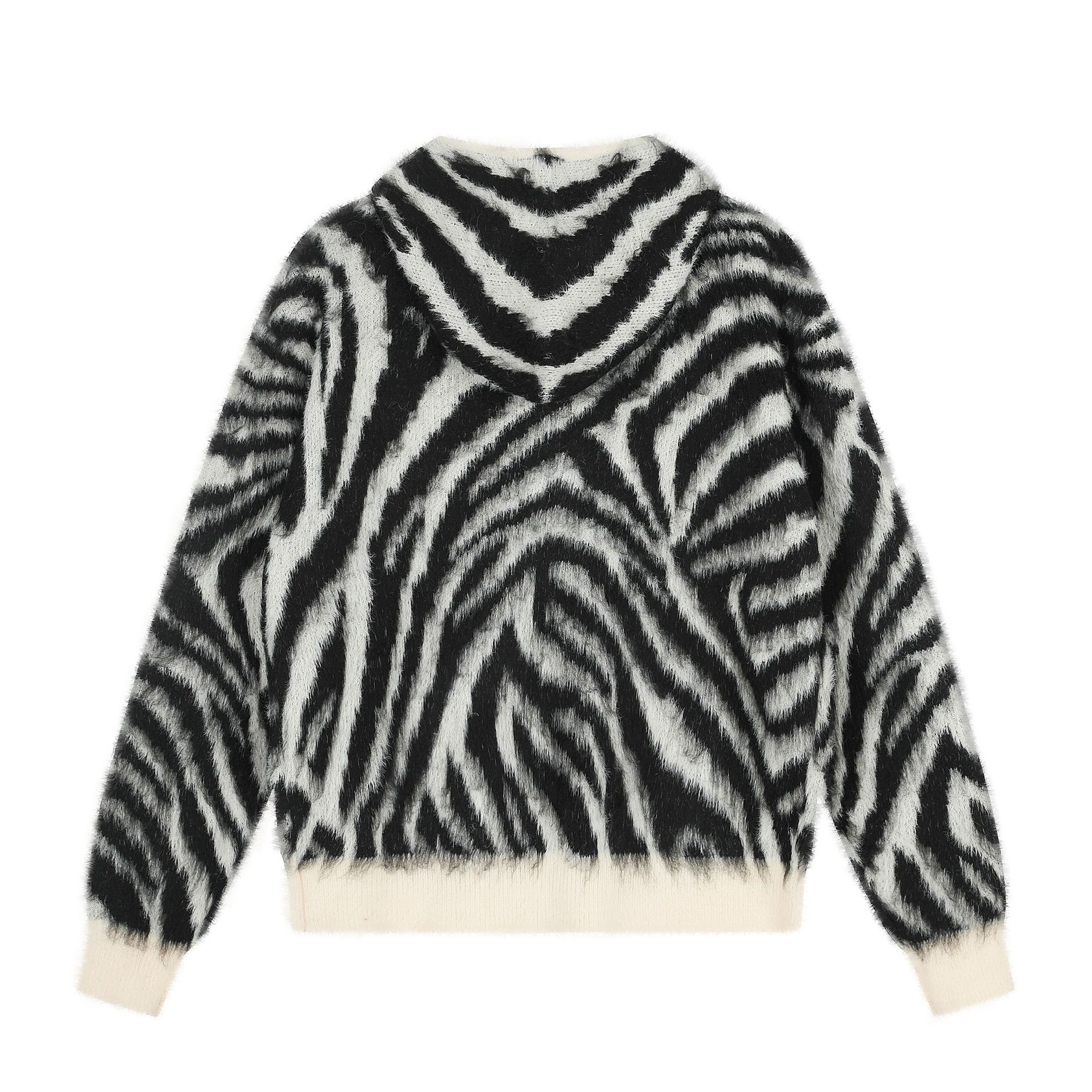 Retro Zebra-print Hooded Zip-up Sweater Jacket photo 2