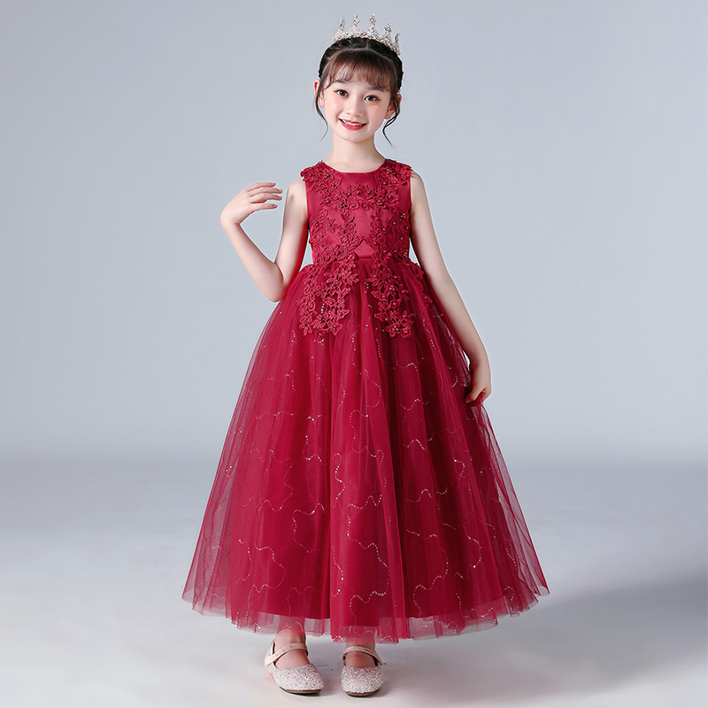 Children's Long Wedding Dress Fluffy Tulle Princess Gown photo 5