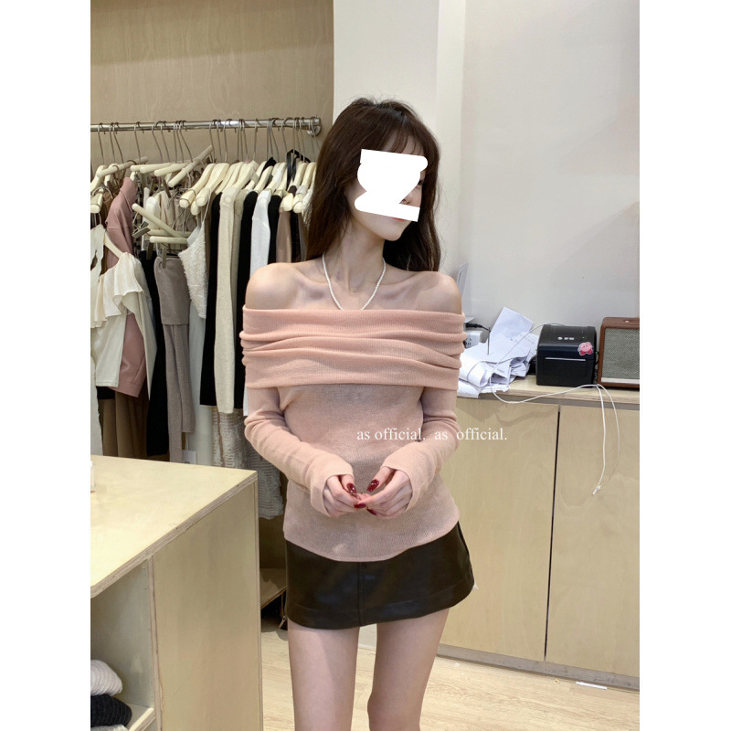 Off-the-shoulder Womens Knitted Bottoming Sweater photo 2
