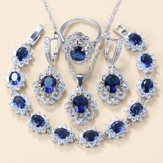 Garnet Cubic Zirconia Earrings Pendant Necklace Bracelet Ring Gift 4 PCs Set photo 7