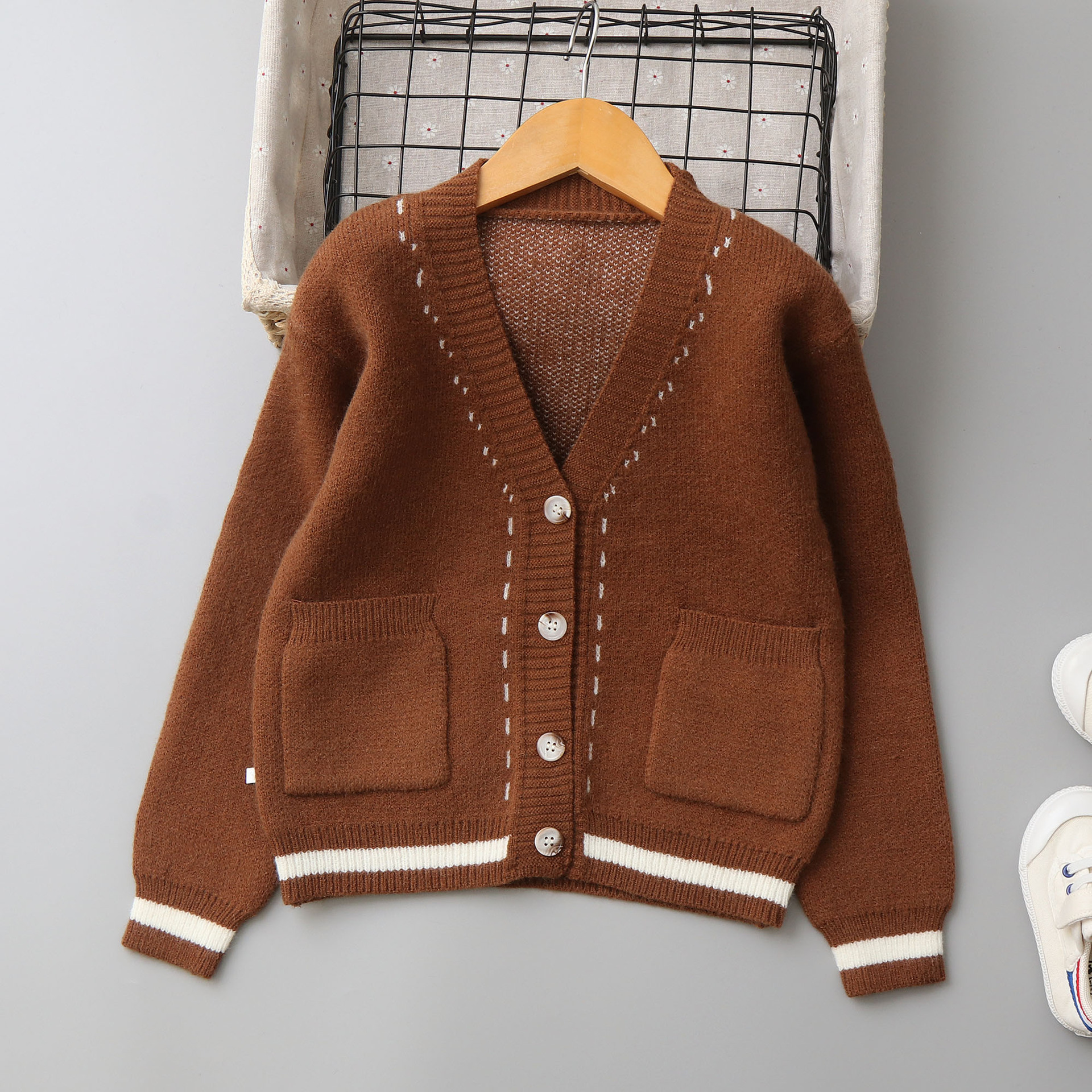 Striped Jacquard Cashmere Sweater Cardigan For Boys photo 3