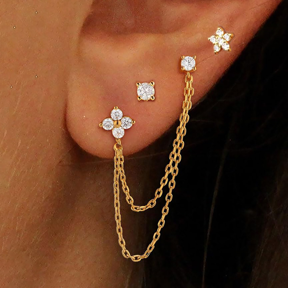 Stainless Steel Zircon Geometric Tassel Earrings photo 4