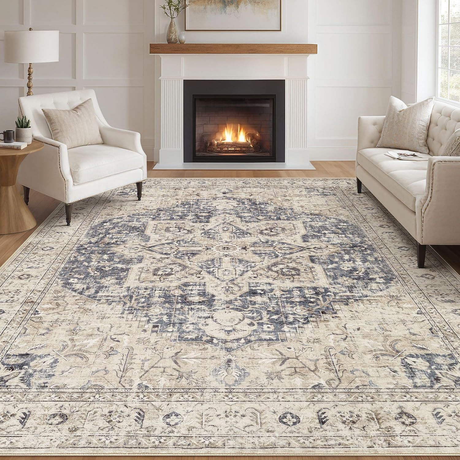 Persian-style Faux Cashmere Washable Floor Mat photo 1