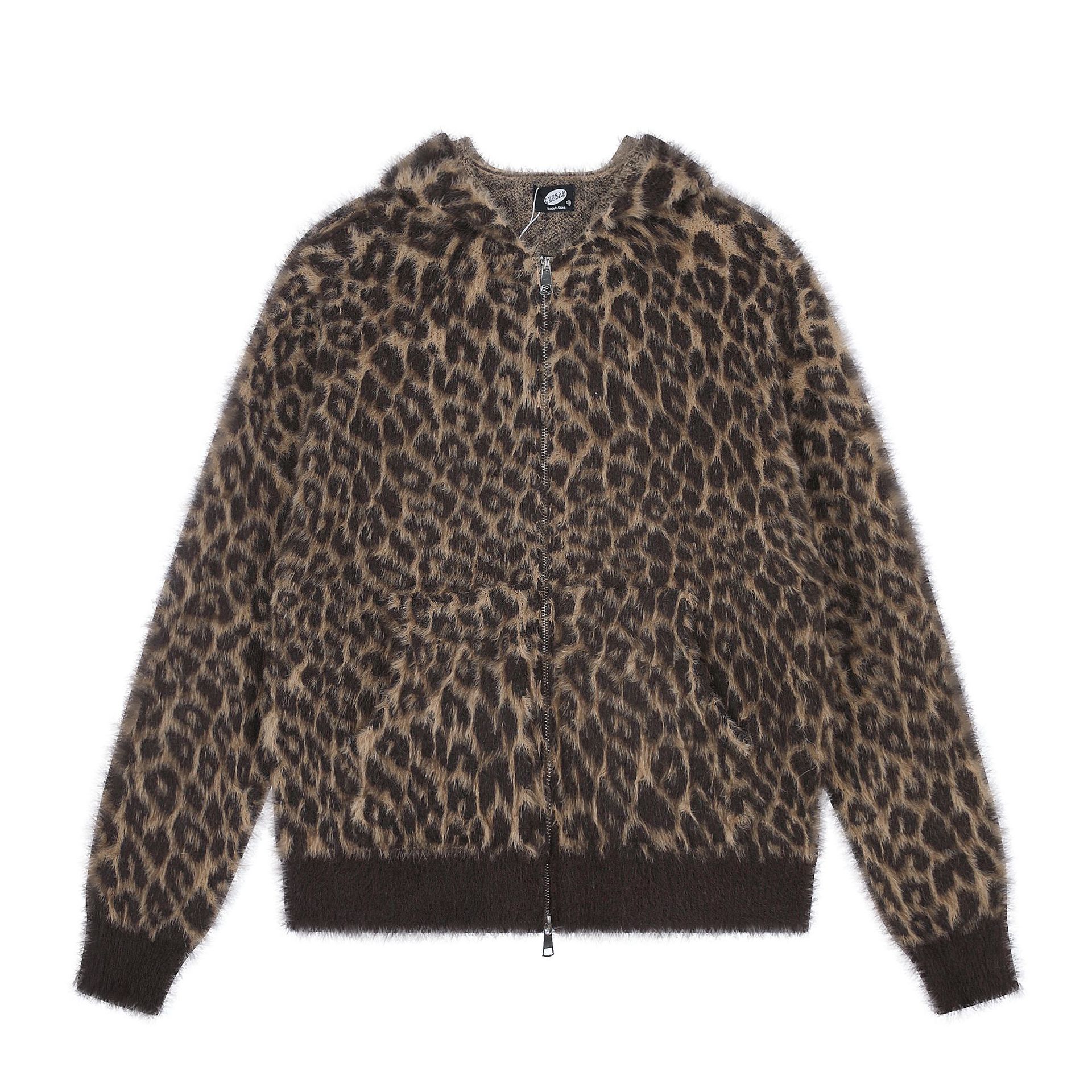 Retro-style Leopard-print Hooded Zip-up Sweater For Women photo 2