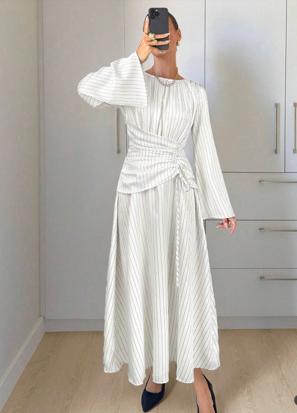 Long-sleeve Crew-neck Dress With Vertical Stripes photo 8