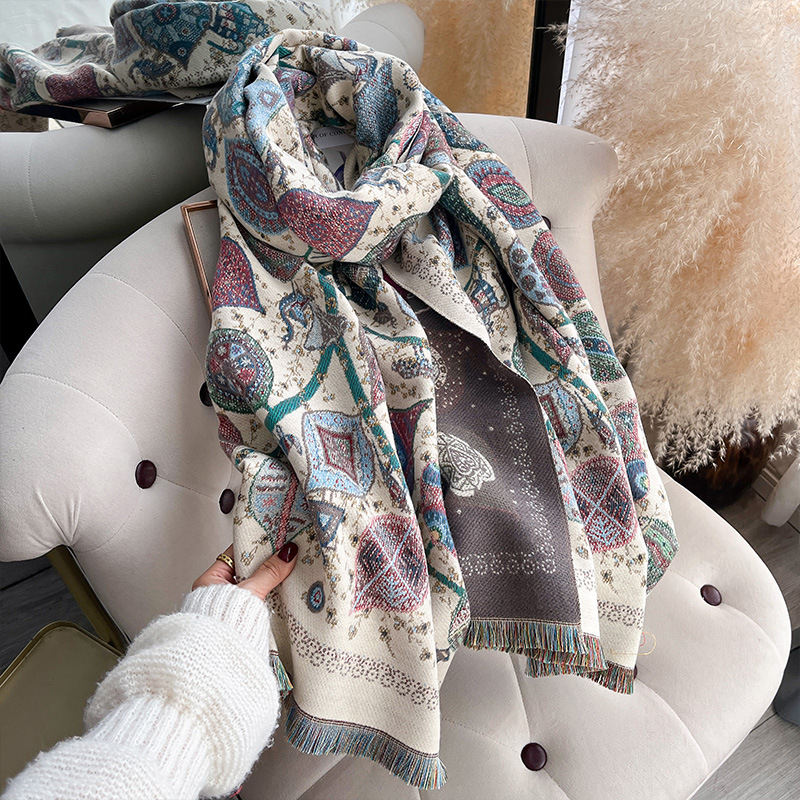 Retro Totem Tree Double-Sided Scarf Shawl For Women photo 6