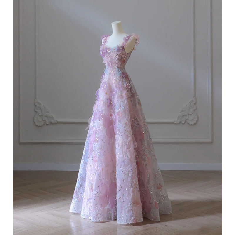 Purple Floral Evening Gown For Women photo 4