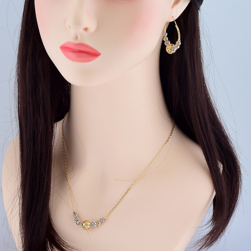 Multicolor Cutout Round Beads Necklace And Earrings Suite Necklace Jewelry photo 2