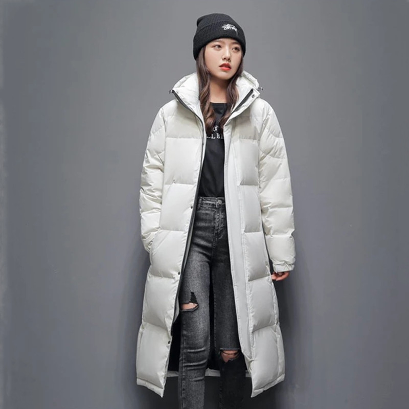 Mens Long Winter White Duck Down Hooded Coat That Goes Below The Knee photo 3