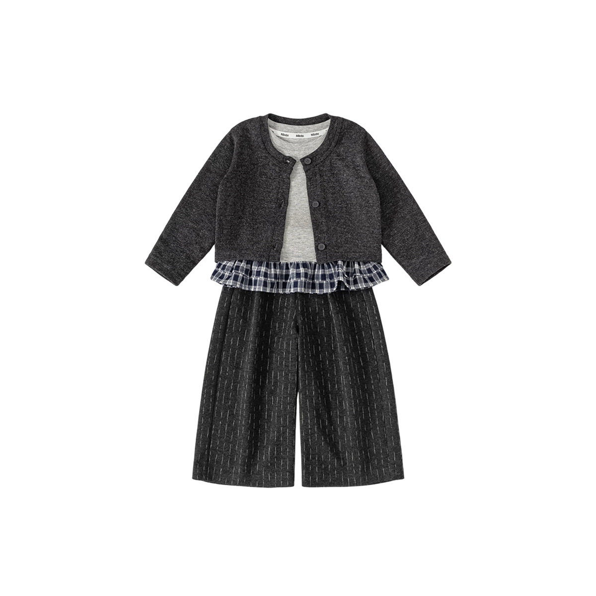 Lace-trimmed Solid-color Cardigan And Wide-leg Pants Three-piece Girls Set photo 2