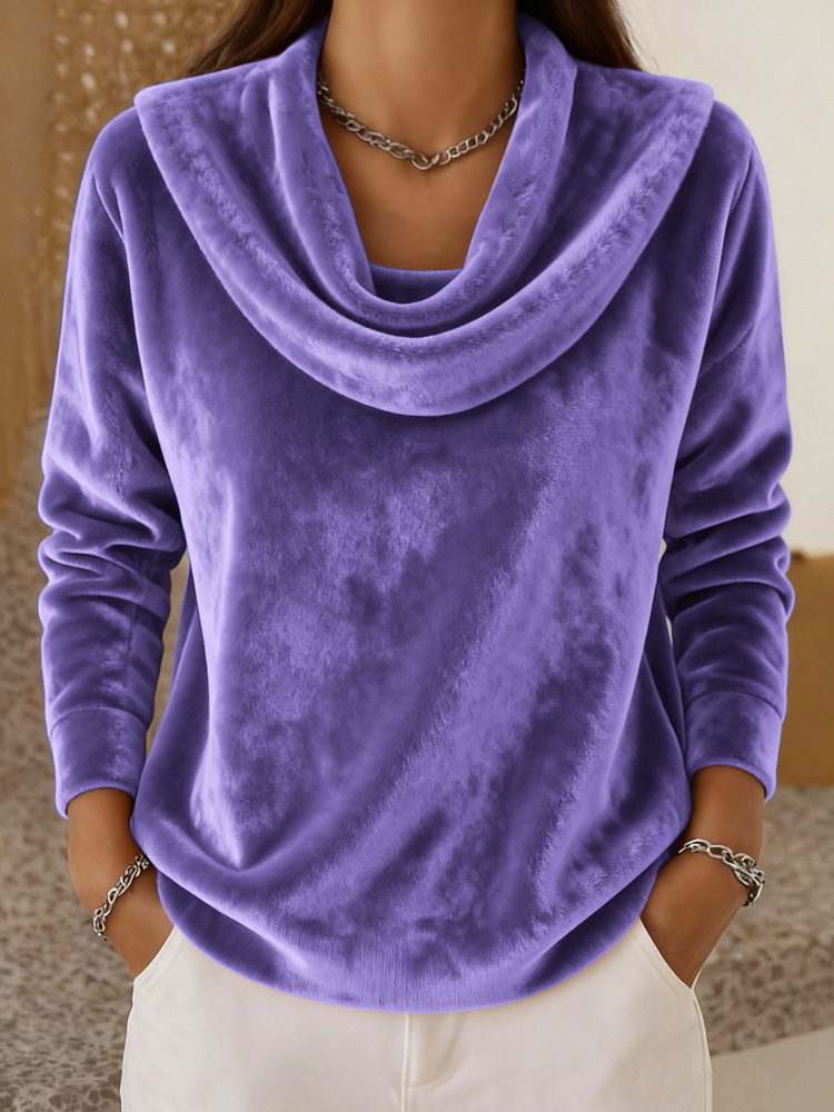 Casual Relaxed-fit Fashionable Solid-color Plush Long-sleeve Knit Top photo 4