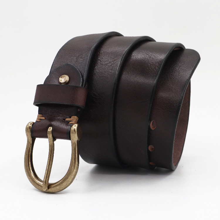 Thickened Full-grain Vintage Belt With Hand-stitched Detailing For Men photo 4