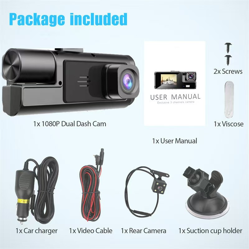 2-inch 3-lens Dashcam HD Night Vision 1080P photo 1