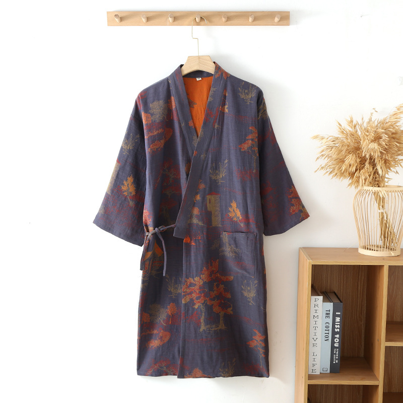 Japanese-style Pure Cotton Jacquard Kimono-style Pajama Robe For Couples photo 4