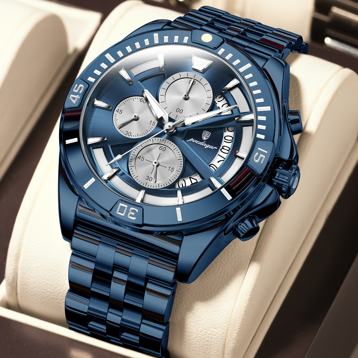 Multifunctional Dual-button Butterfly-clasp Waterproof Mens Watch photo 4