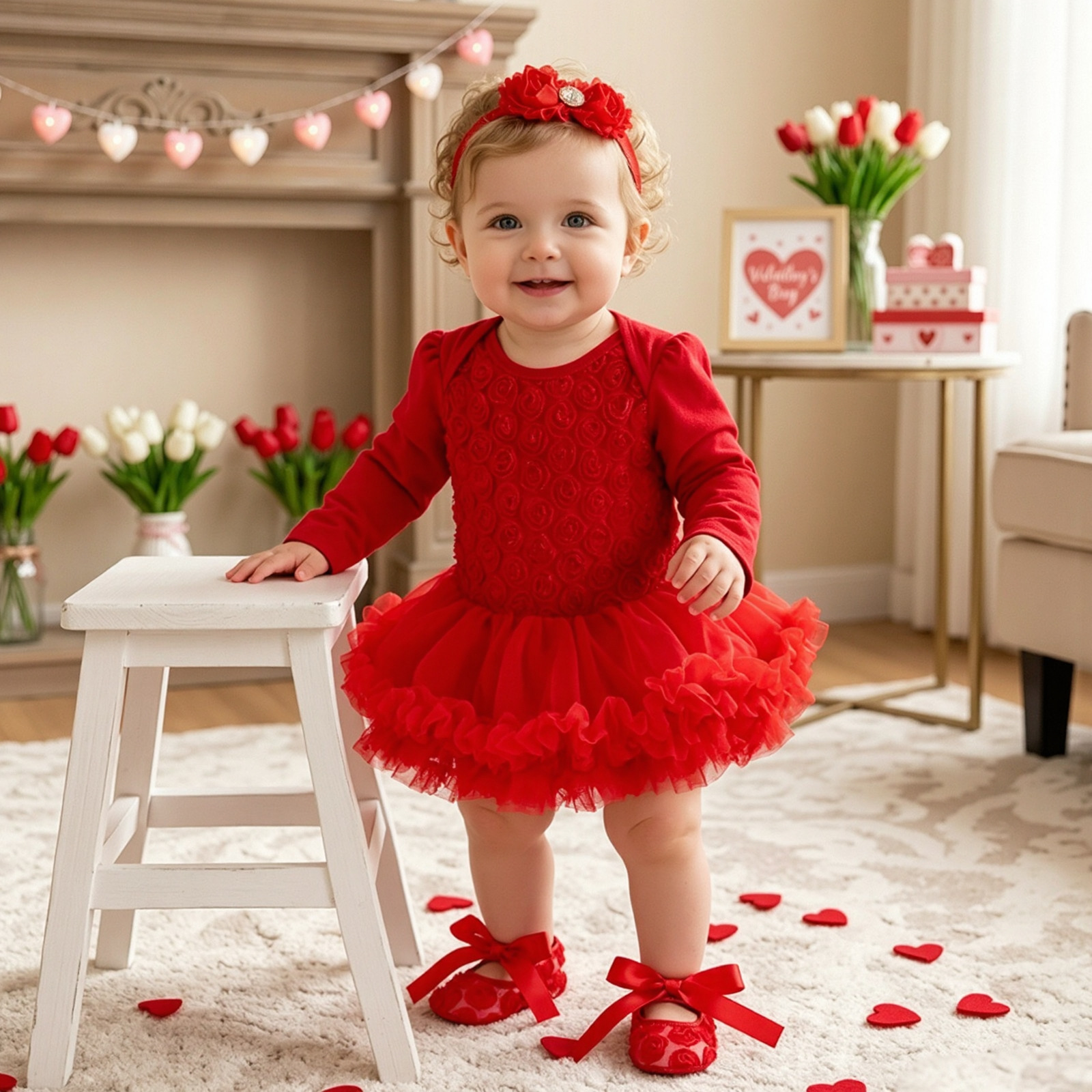 Solid-color Long-sleeve Romper Dress With A Rose Pattern photo 2