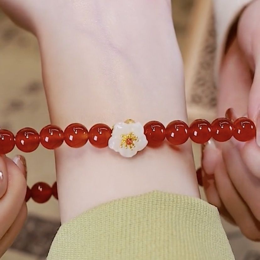 Lucky Flower Natural Red Agate Chalcedony Bracelet photo 2