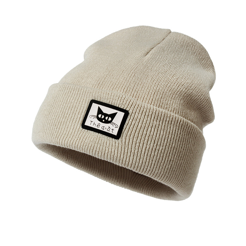 Black Cat Head Decal Skiing Warmth Autumn Winter Knitted Wool Hat photo 3