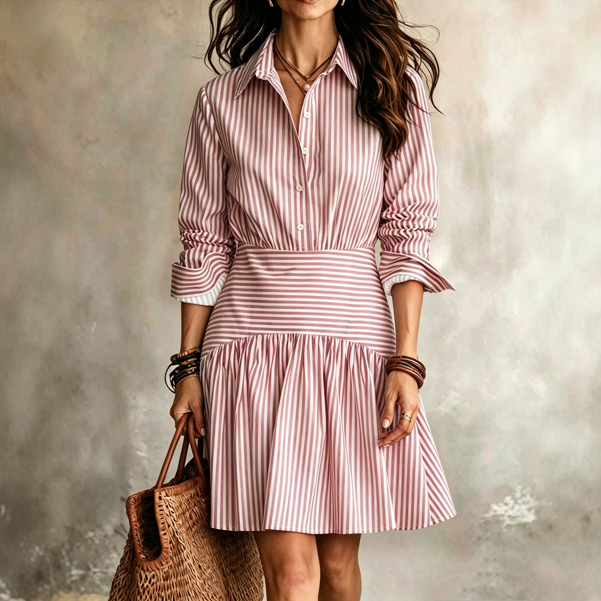 Womens Collared Striped Shirt Casual Dress photo 2