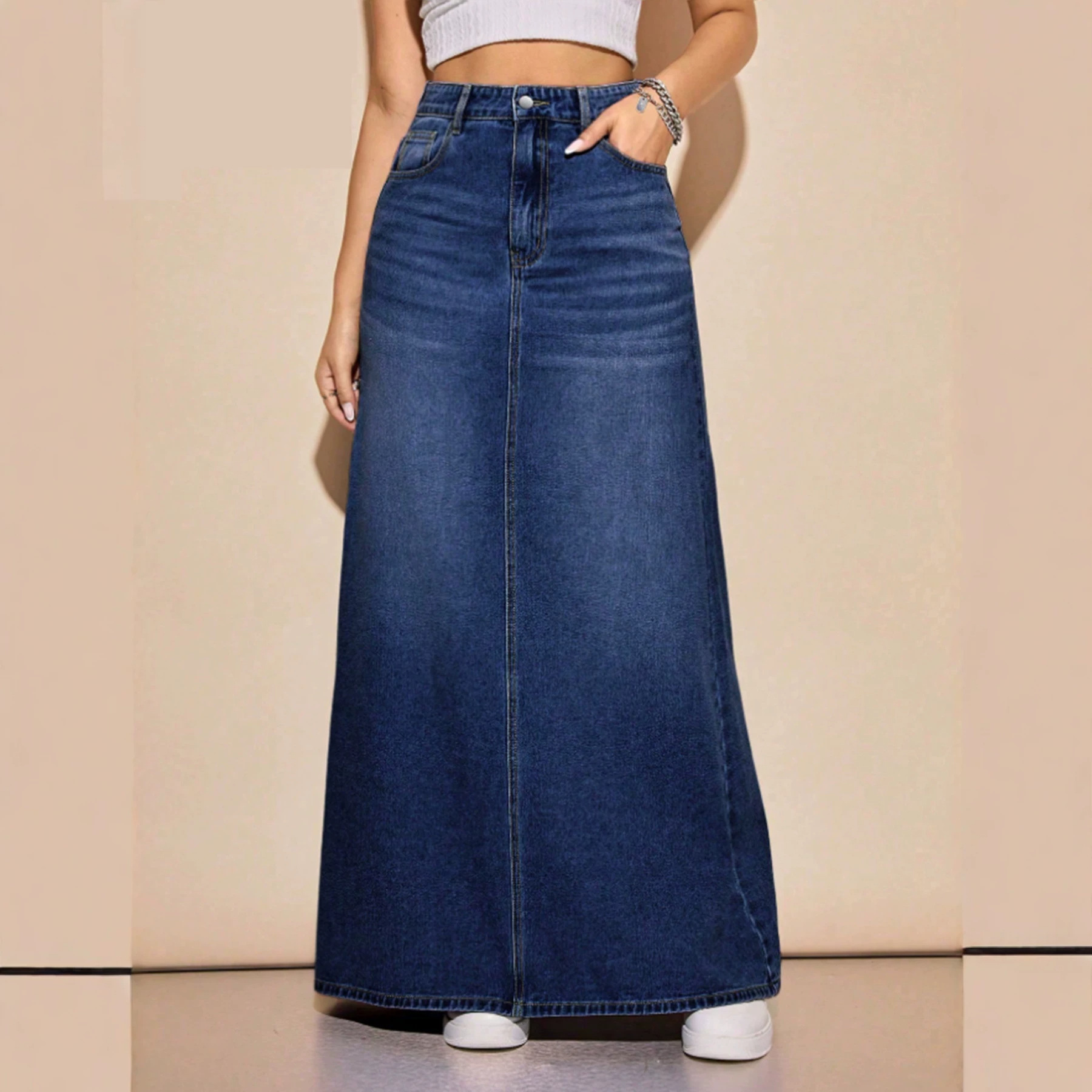 Womens Slimming, Versatile, Washed-look Denim Skirt photo 1
