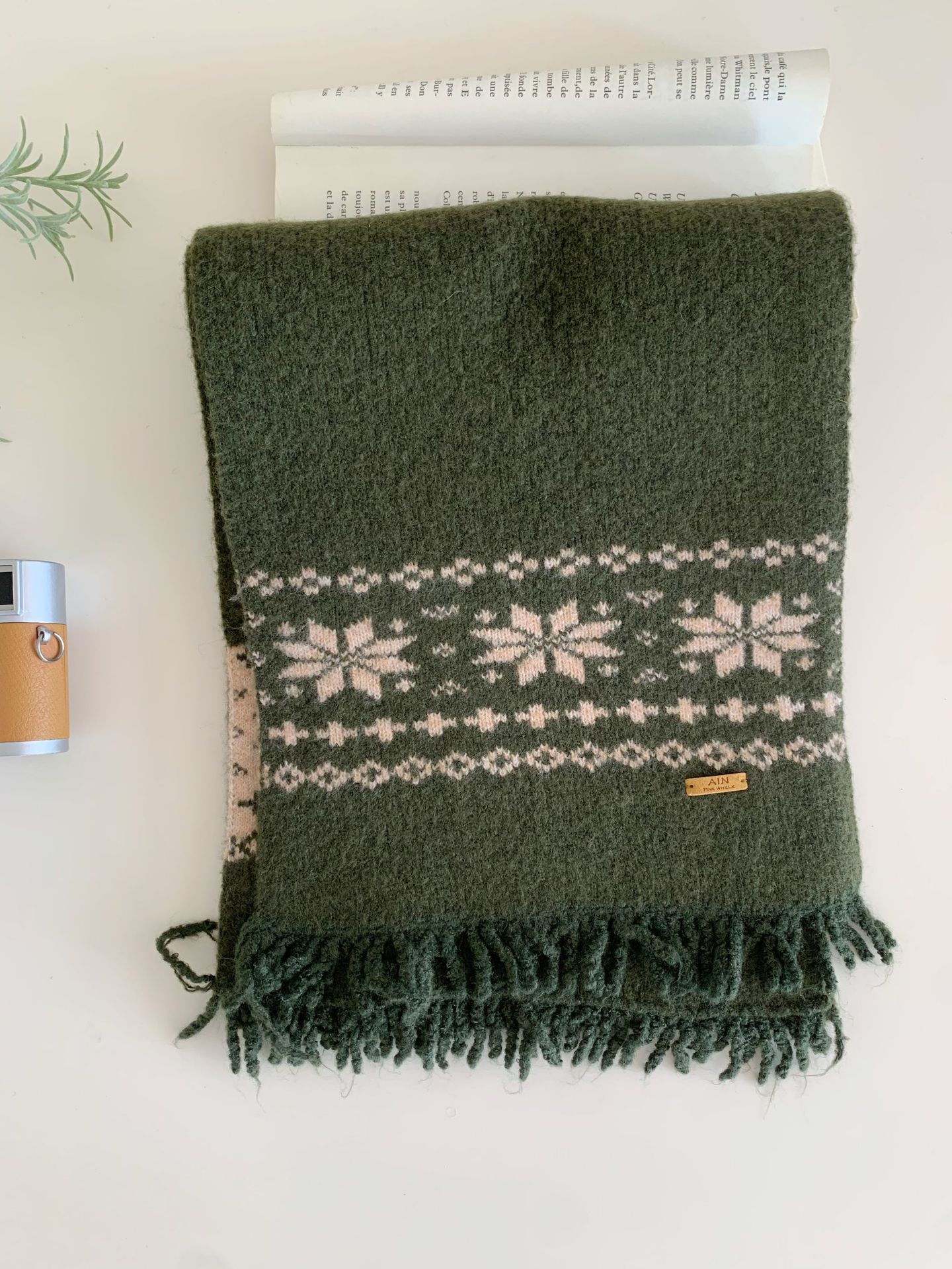 Fair Isle Wind-pattern Gray Knitted Scarf Couples Neck Warmer photo 7