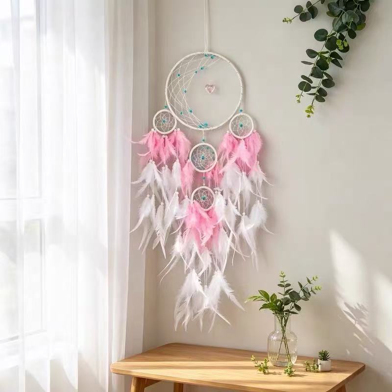 Loving-Heart Dreamcatcher Two-Tone Feather Hand-Woven Hanging Ornament photo 6