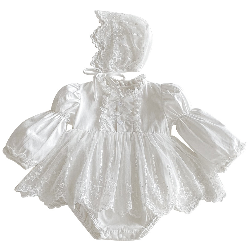 Halter-neck Long-sleeve Lace-trimmed Romper Hat photo 4