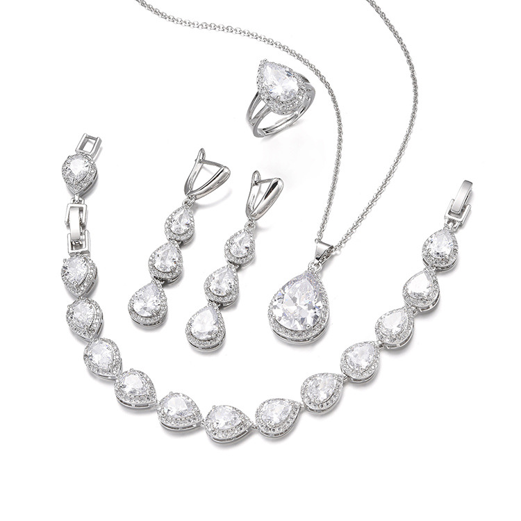 Water Drop Long Necklace Earring Ring Bracelet Ornament Suit photo 4