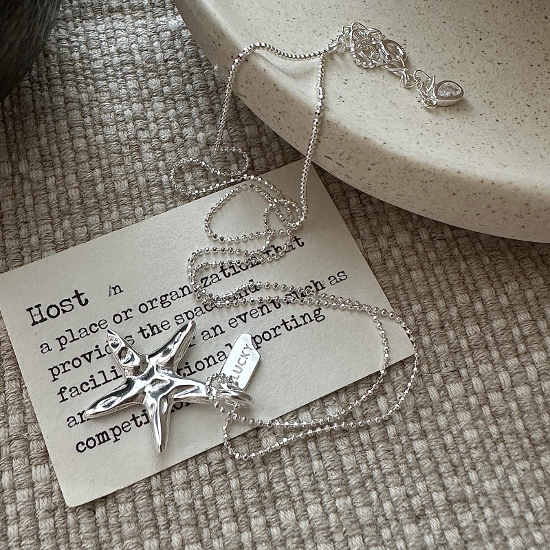 S925 Silver Korean-style Niche-design Summer Starfish Necklace Clavicle-length Chain photo 3