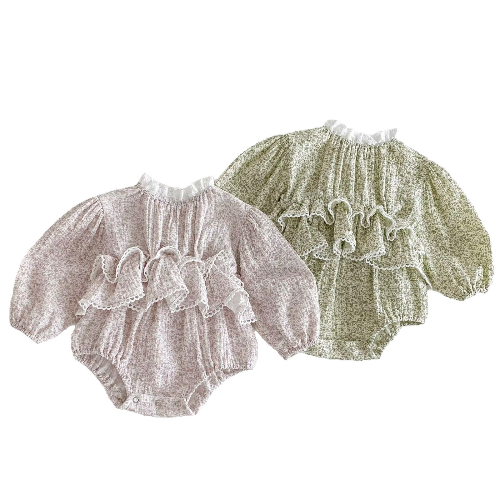 Floral Romper For Girls Trendy Double-layered Onesie For Infants And Toddlers photo 4