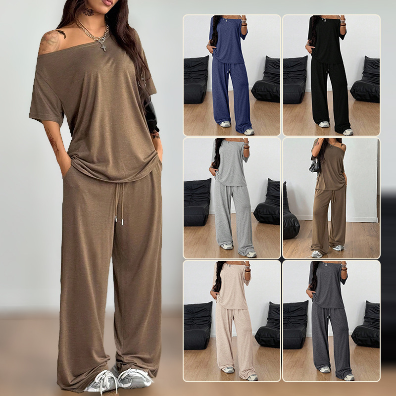 SpringSummer Women's Casual Solid-Color Sports Two-Piece Set photo 1