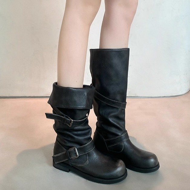 Wide-calf Round-toe Color-block Chunky-heeled Platform Boot photo 6