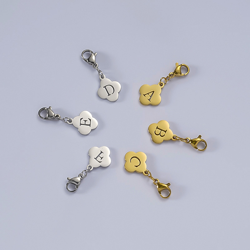 Titanium Steel Bracelet And Necklace Lobster Clasp Accessories 26 Four-leaf Clover Letter Charms photo 2