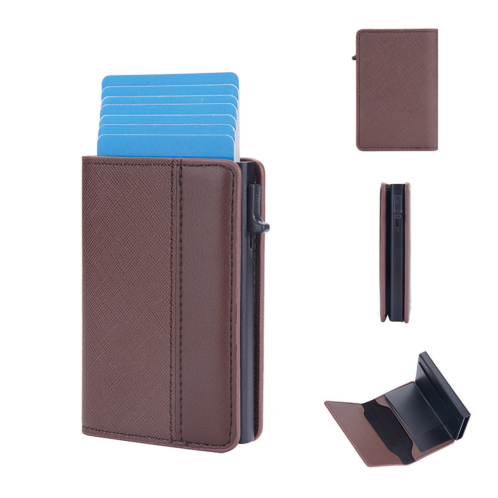 Leather Patchwork Color-block Side-push Anti-magnetic Anti-theft Card Holder photo 8