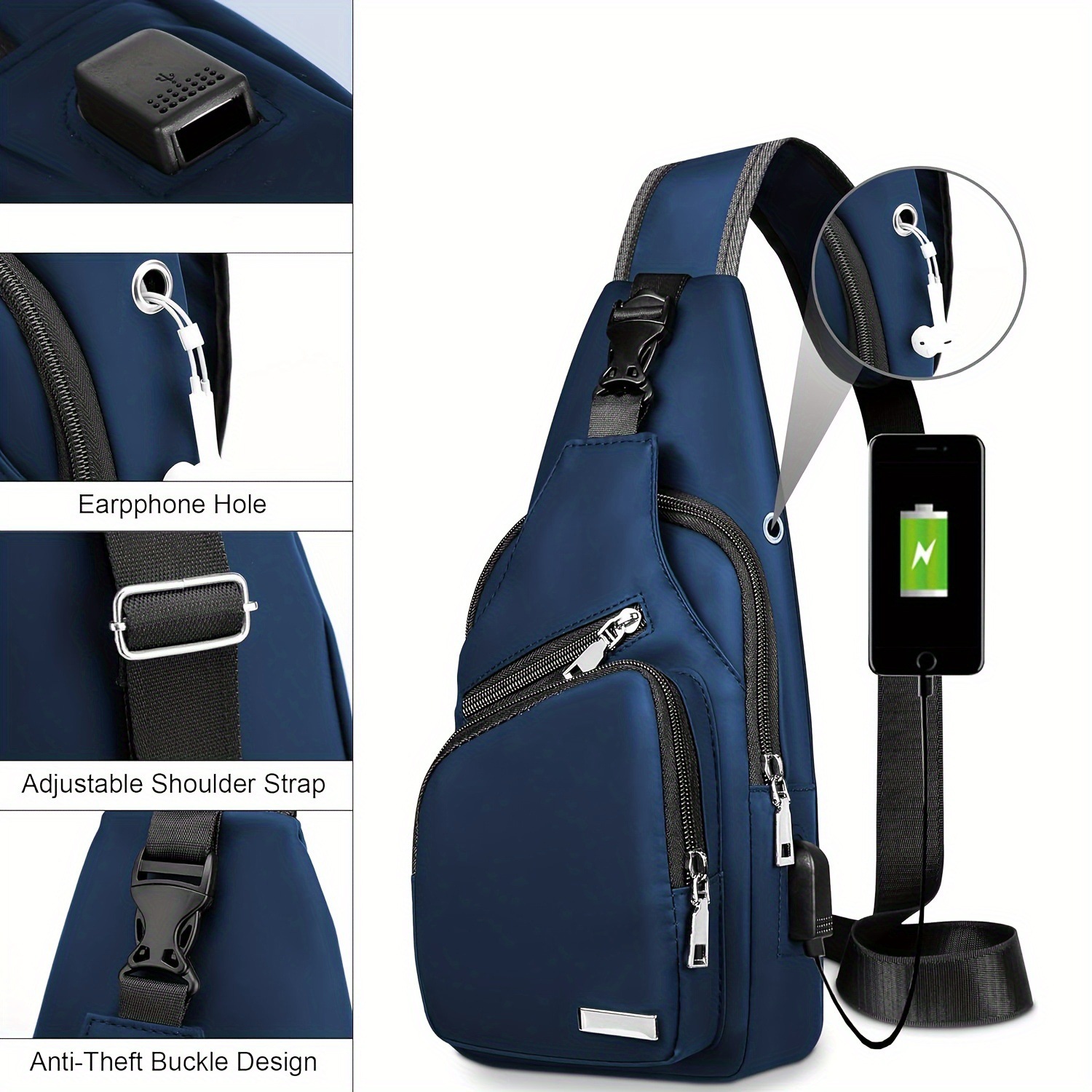 Q 38041 Men's Waterproof USB Chest Bag Mens Waterproof Chest Bag photo 4