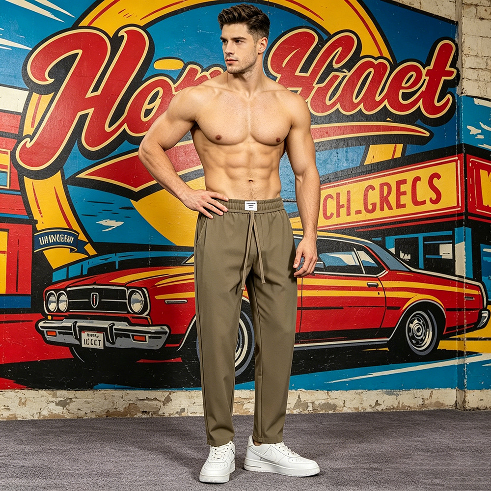 Men's Anti-wrinkle Elastic Waist Micro-cone Straight Casual Pants photo 3
