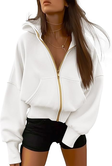 Women's Zip-Up Hooded Long-Sleeved Short Hoodie Jacket photo 2