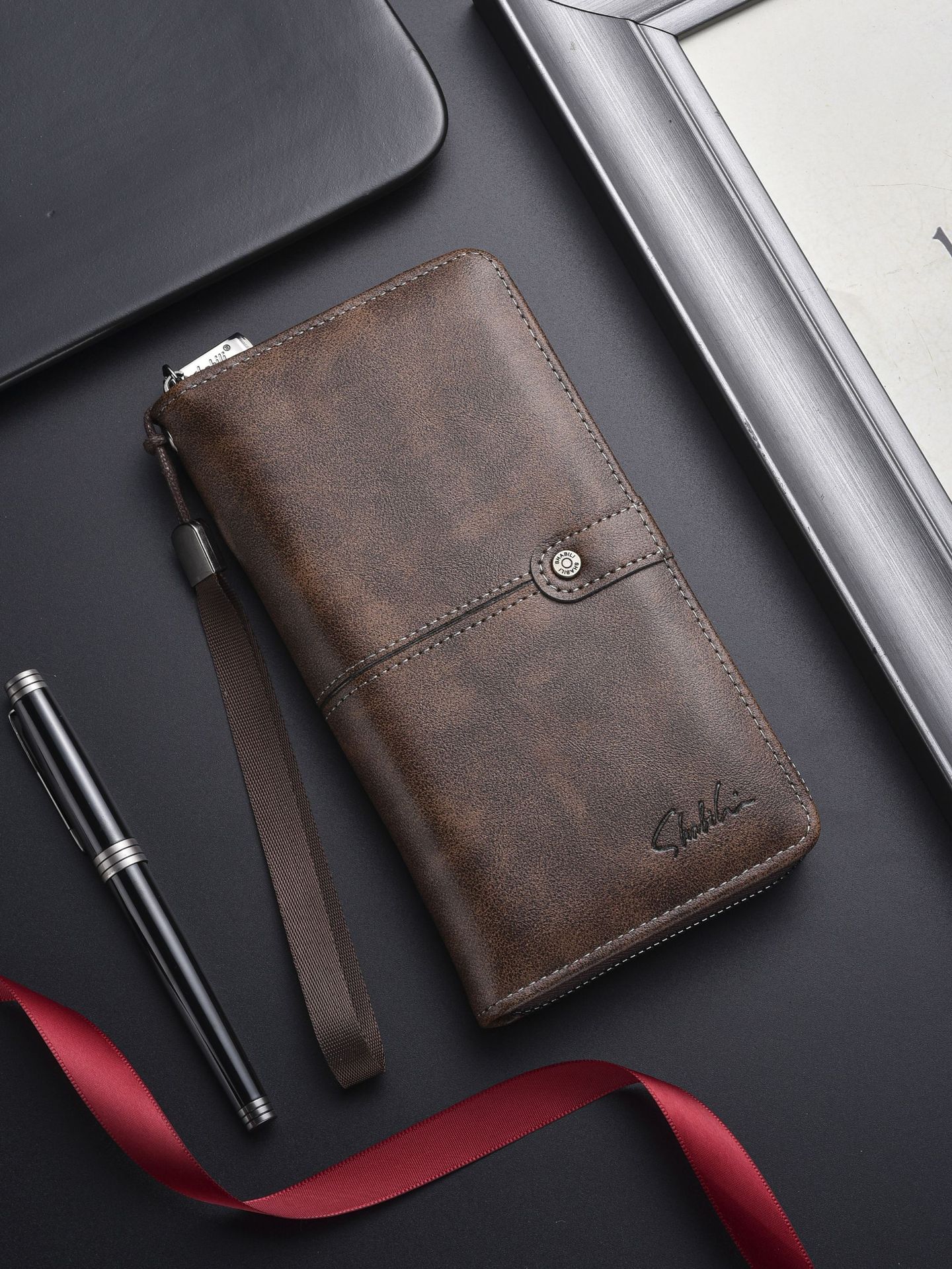 Long Mens Vintage PU Leather Wallet photo 6