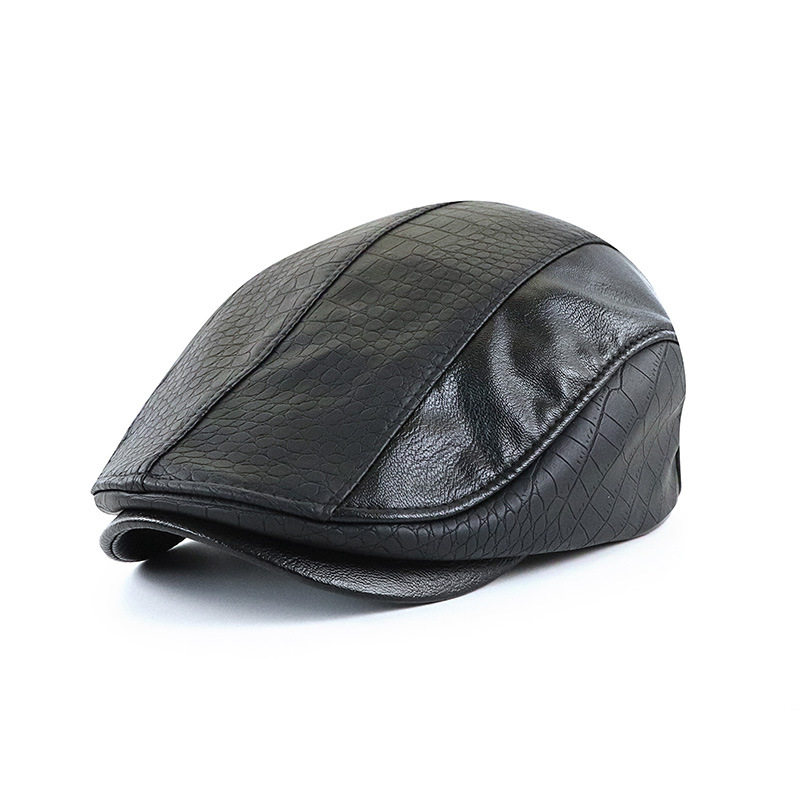 American-style Vintage PU Leather Artistic Patchwork Newsboy Cap photo 4
