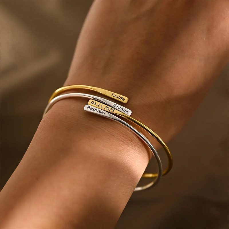 The Stainless Steel Adjustable Bracelet Features A Flat Braided Open-end Design At Both Ends photo 2