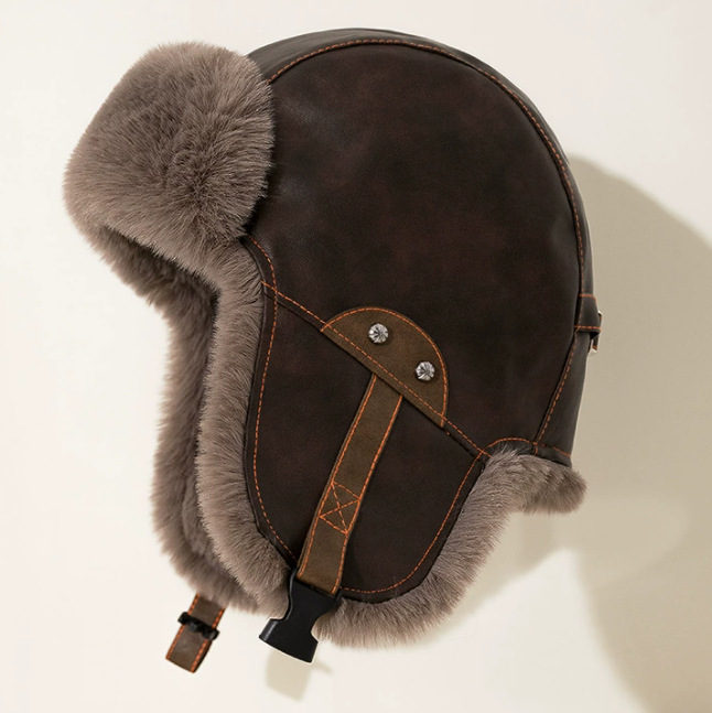 Motorcycle-style PU Leather Winter Thickened Cold-proof Earflap Retro Lei Feng Cap For Men photo 6