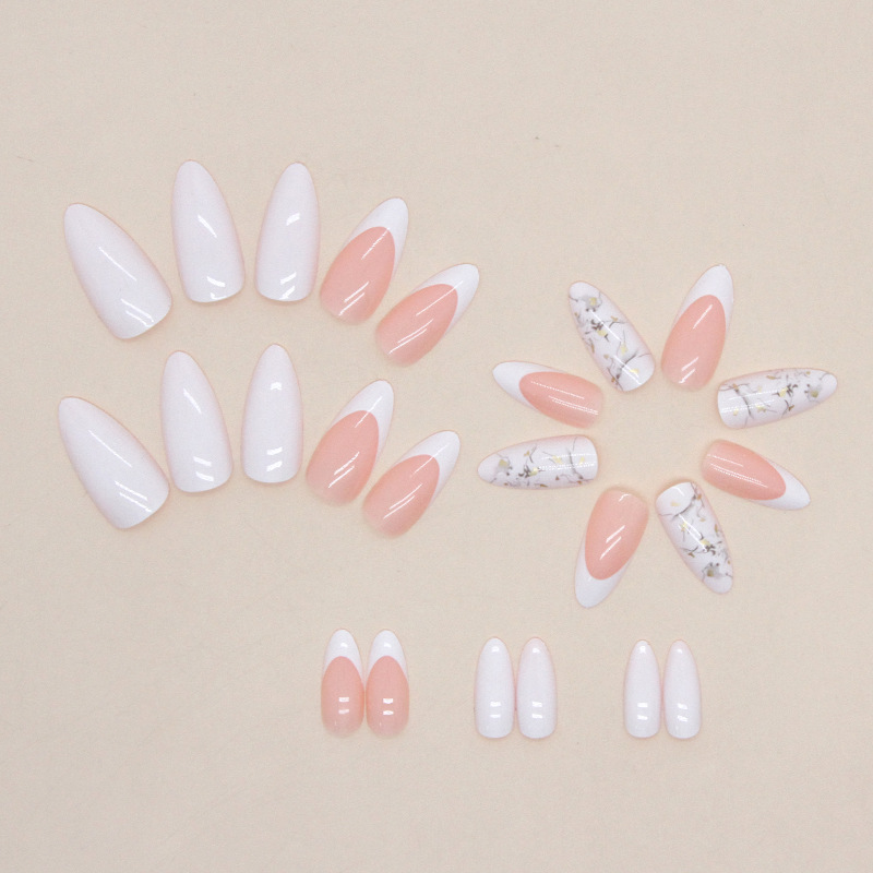 Almond-shaped White French Manicure With Messy Line Art On The Tips photo 3