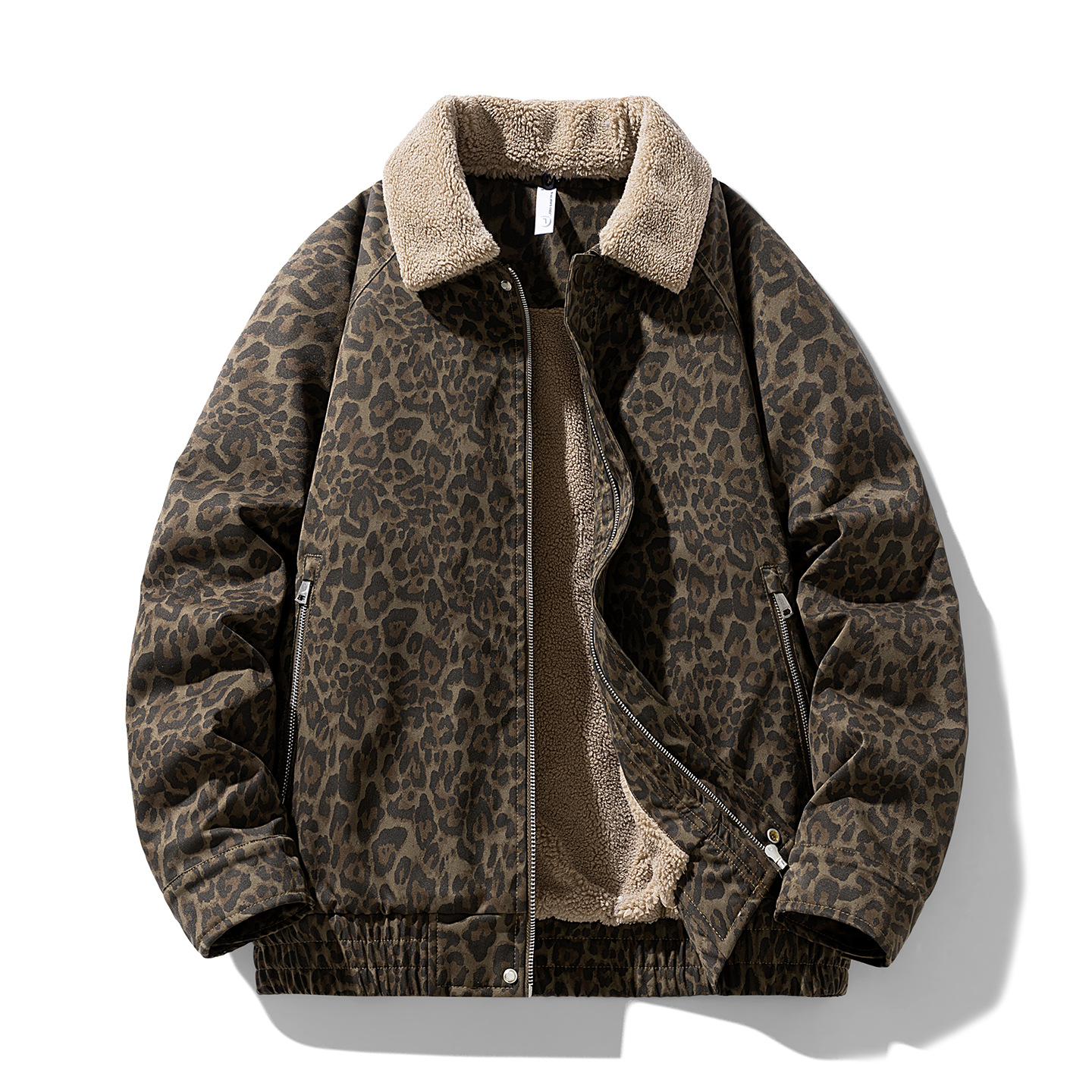 Leopard-print American-style Vintage Shearling Lapel Short Padded Warm Cotton Jacket photo 5