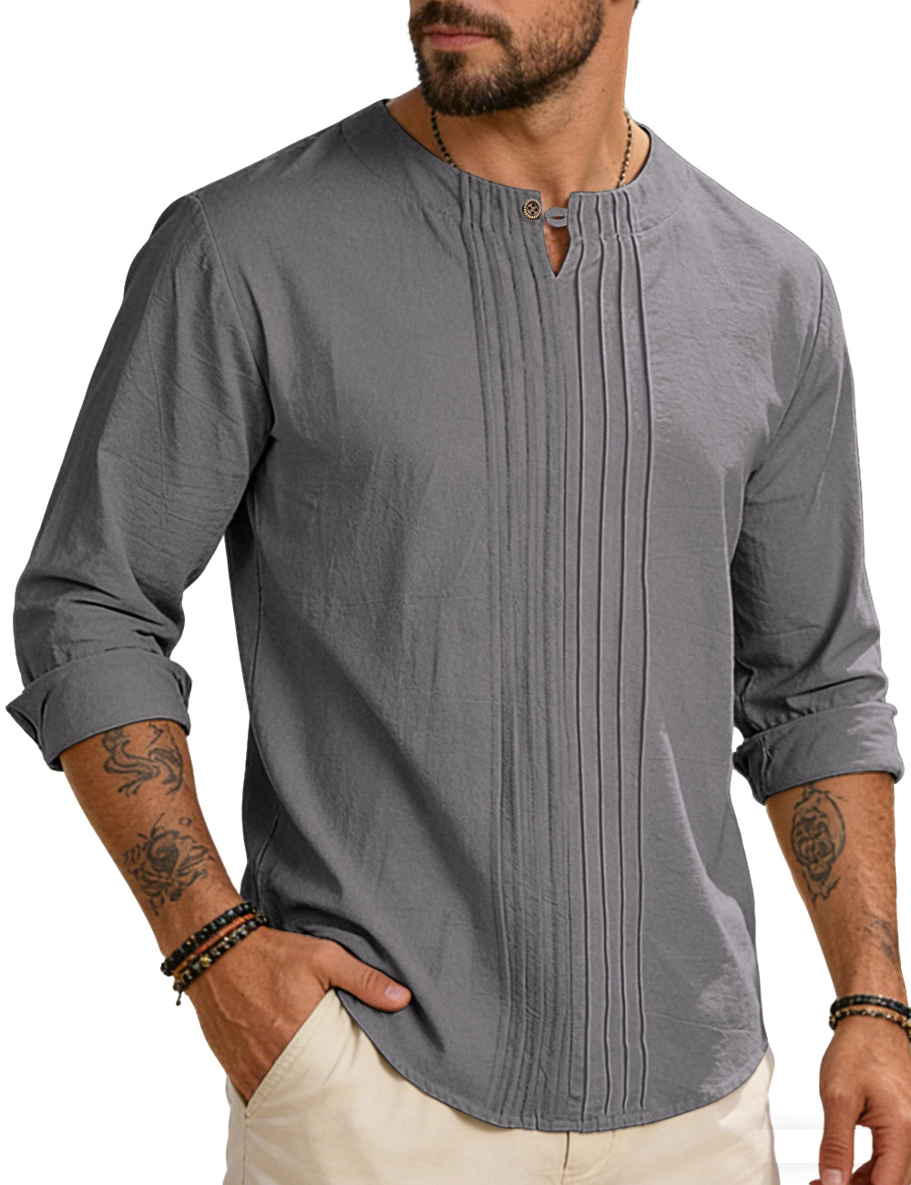 Men's Round-neck, Loose-fit Outerwear Pullover Shirt photo 3